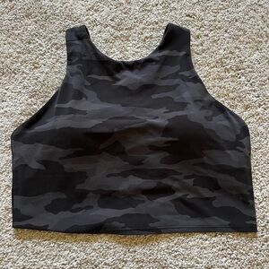 Athleta Black Camo A-C Conscious Longline Sports Bra Crop Tank Top Size Medium